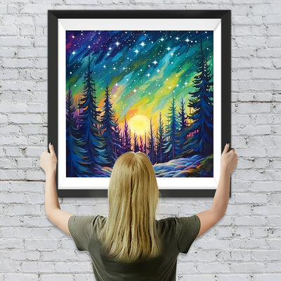 Grüner Aurora-Wald Diamond Painting