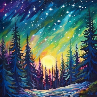 Grüner Aurora-Wald Diamond Painting
