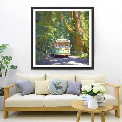 Grüner Bus im Wald Diamond Painting