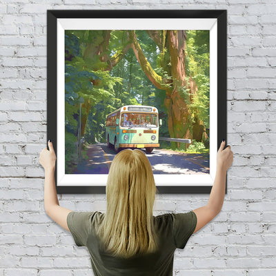 Grüner Bus im Wald Diamond Painting