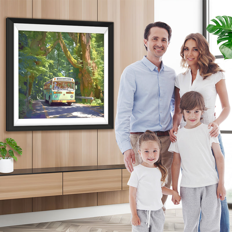 Grüner Bus im Wald Diamond Painting
