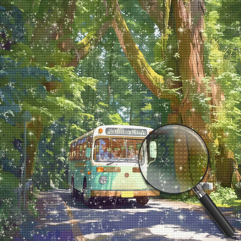 Grüner Bus im Wald Diamond Painting