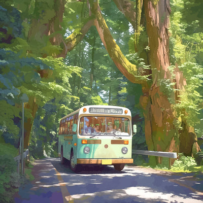 Grüner Bus im Wald Diamond Painting