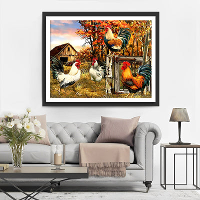 Hähne auf dem Bauernhof Diamond Painting
