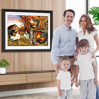 Hähne auf dem Bauernhof Diamond Painting
