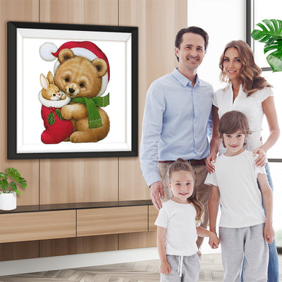 Häschen im weihnachtlichen Strumpf und Teddybär Diamond Painting