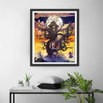 Halloween-Baumhaus und Hexe auf der Schaukel Diamond Painting