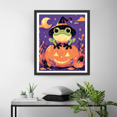 Halloween Frosch und Kürbislampe Diamond Painting