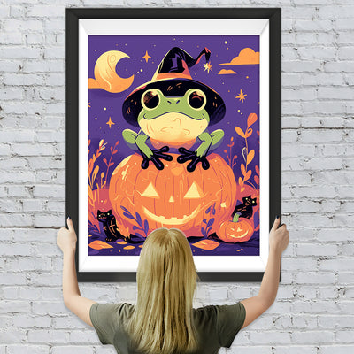 Halloween Frosch und Kürbislampe Diamond Painting