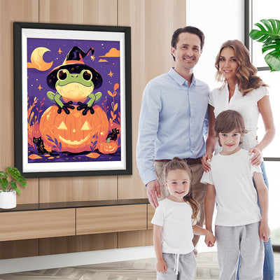 Halloween Frosch und Kürbislampe Diamond Painting