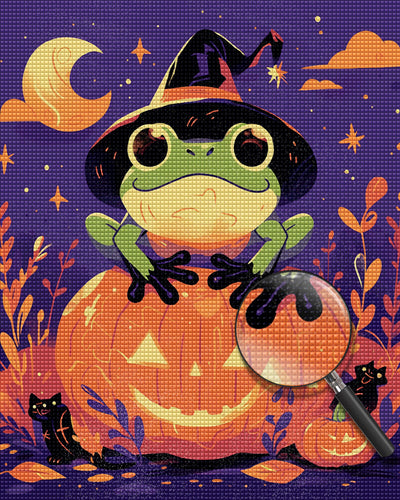 Halloween Frosch und Kürbislampe Diamond Painting