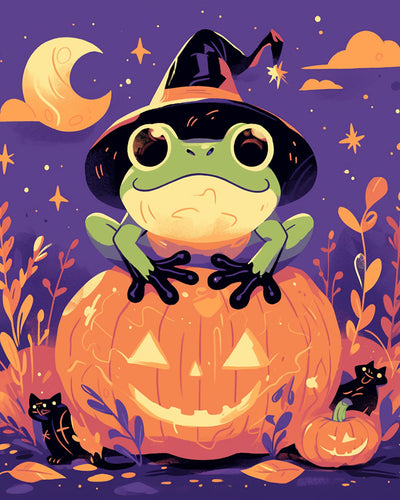 Halloween Frosch und Kürbislampe Diamond Painting