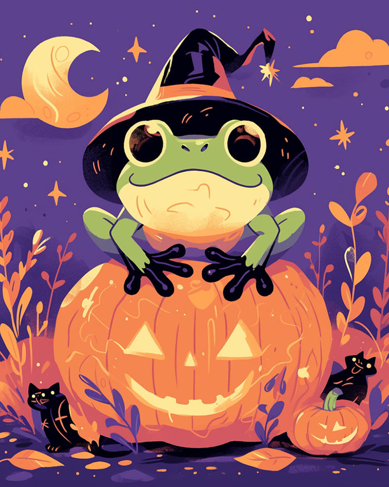 Halloween Frosch und Kürbislampe Diamond Painting