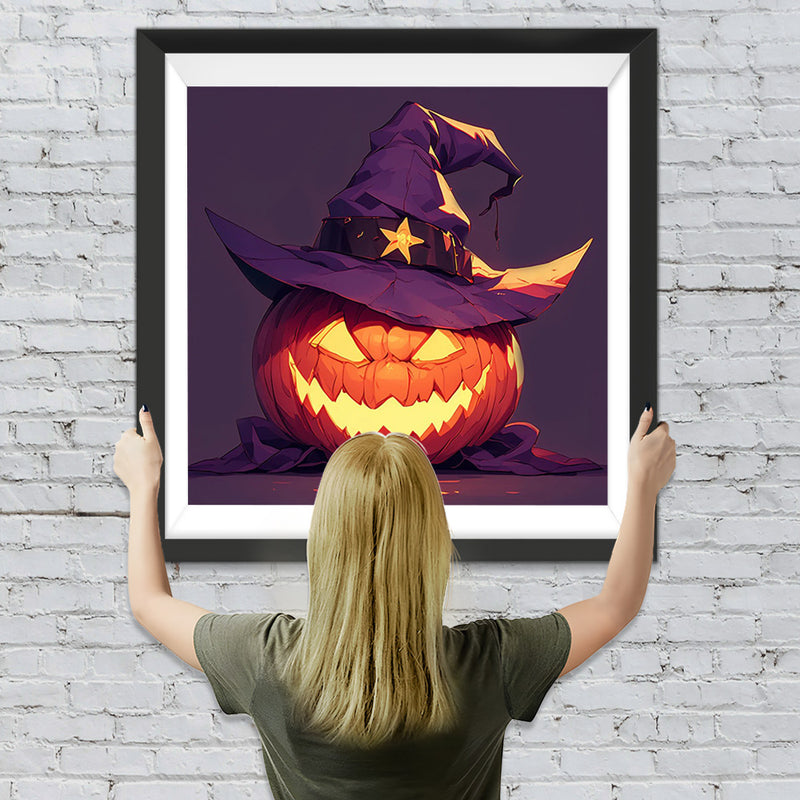 Halloween Kürbis Lampe mit Hut Diamond Painting