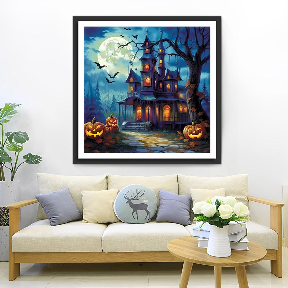 Halloween-Schloss und Kürbislaterne Diamond Painting