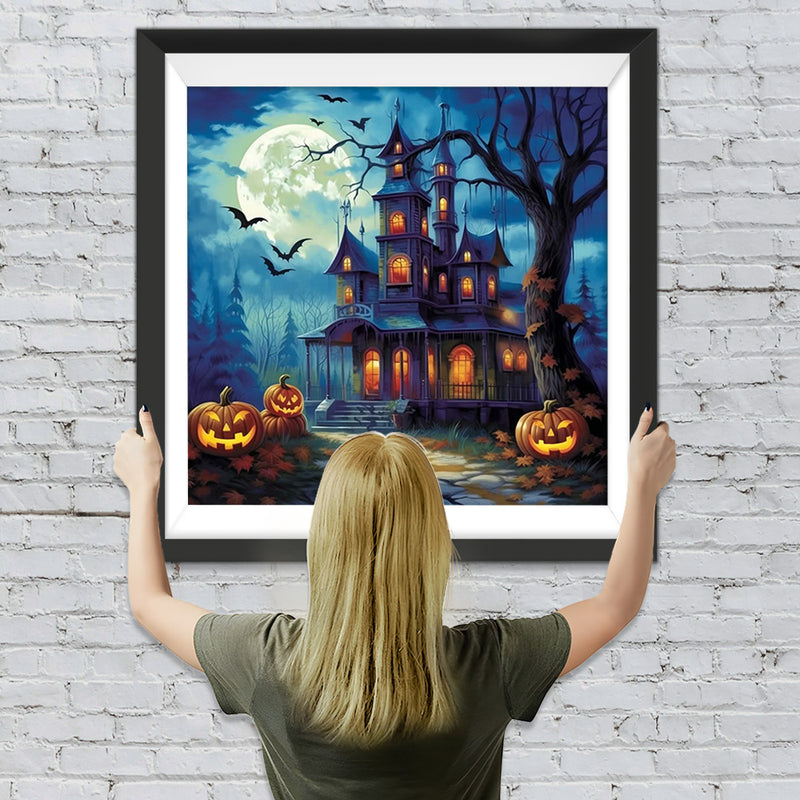 Halloween-Schloss und Kürbislaterne Diamond Painting