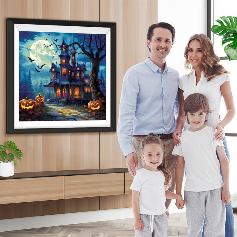 Halloween-Schloss und Kürbislaterne Diamond Painting