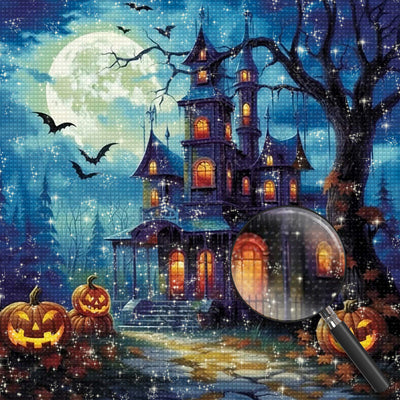 Halloween-Schloss und Kürbislaterne Diamond Painting