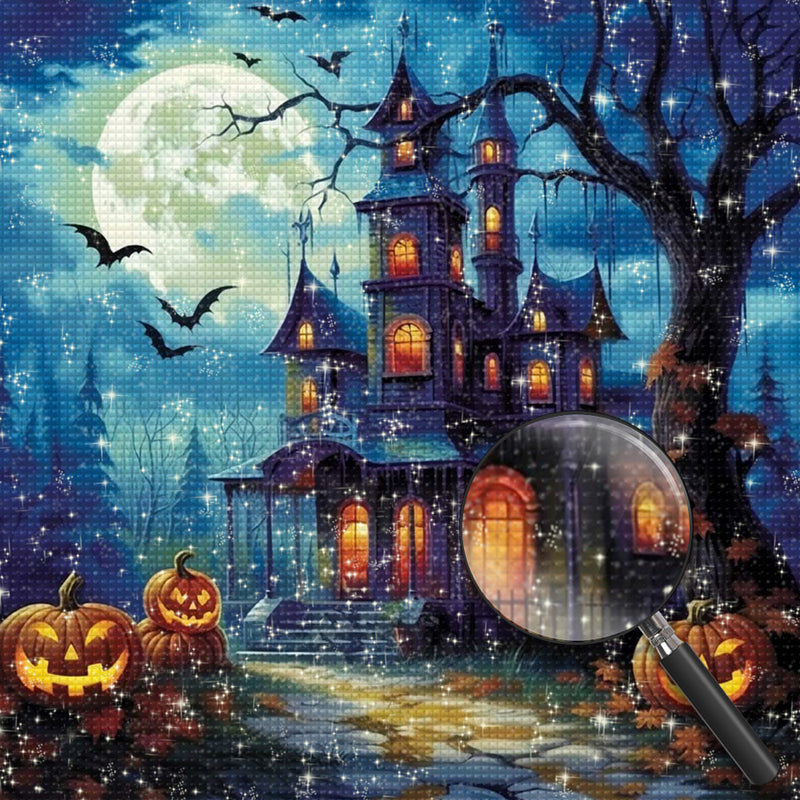 Halloween-Schloss und Kürbislaterne Diamond Painting