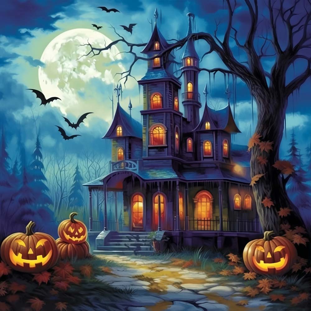 Halloween-Schloss und Kürbislaterne Diamond Painting