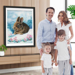 Hase und rosa Blumen im Schnee Diamond Painting