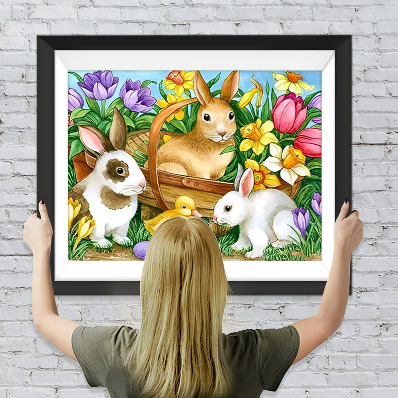 Hasen und Blumen Diamond Painting