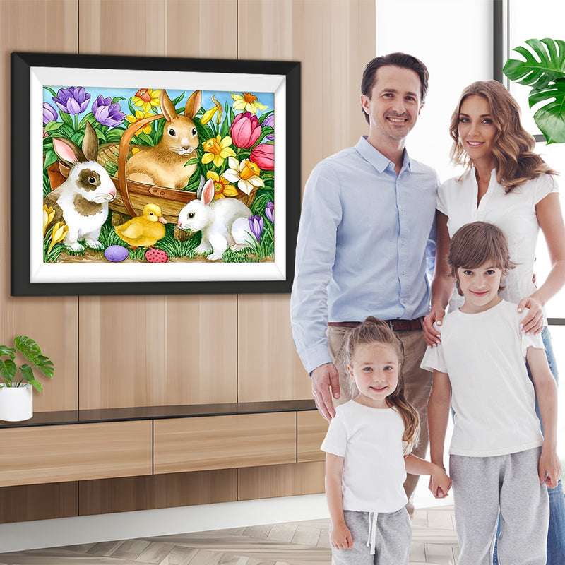 Hasen und Blumen Diamond Painting