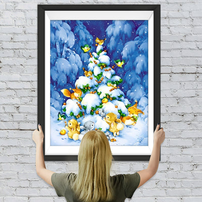 Hasen Vögel Weihnachtsbaum Diamond Painting