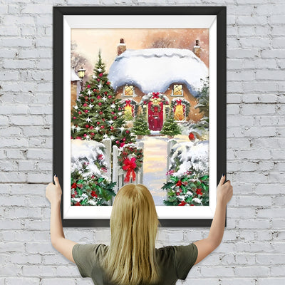 Haus mit Weihnachtsdekoration Diamond Painting