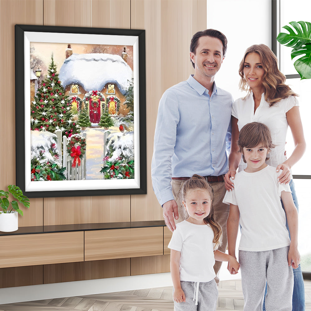 Haus mit Weihnachtsdekoration Diamond Painting