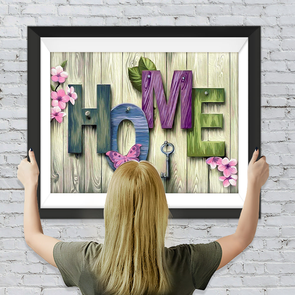 Haus, Schlüssel und Blumen Diamond Painting