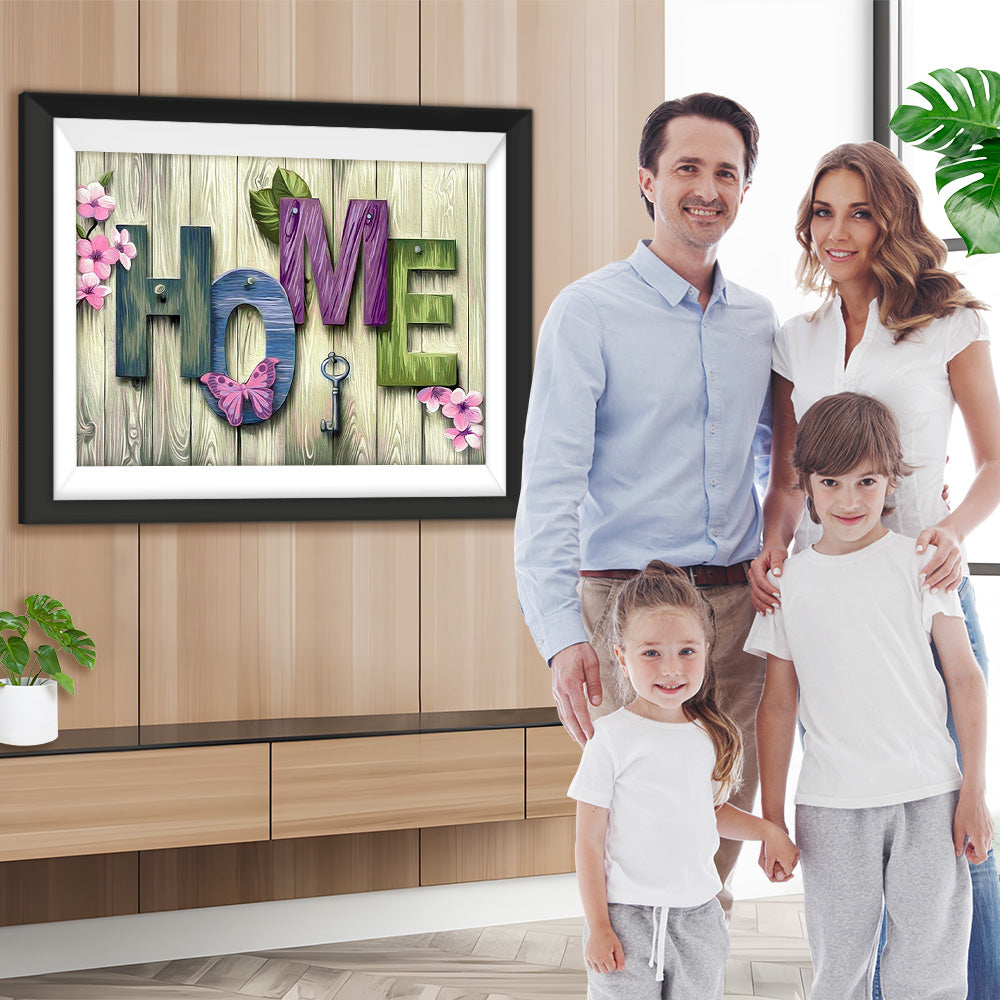 Haus, Schlüssel und Blumen Diamond Painting