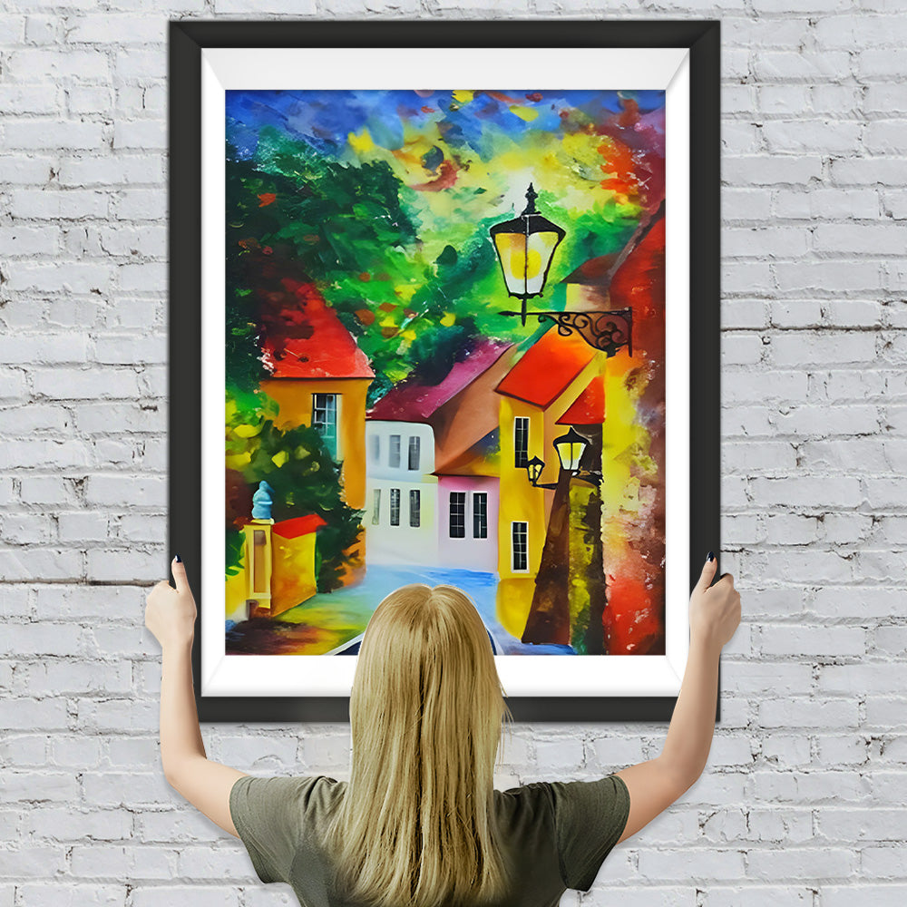 Haus und Straßenlampe Diamond Painting