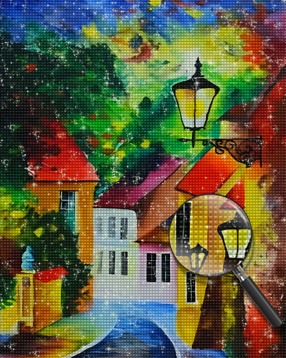 Haus und Straßenlampe Diamond Painting