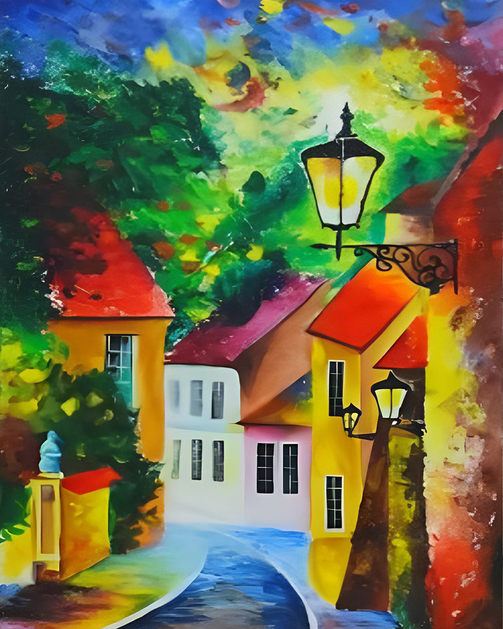 Haus und Straßenlampe Diamond Painting