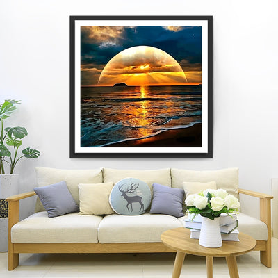 Heller Mond auf dem Meer Diamond Painting