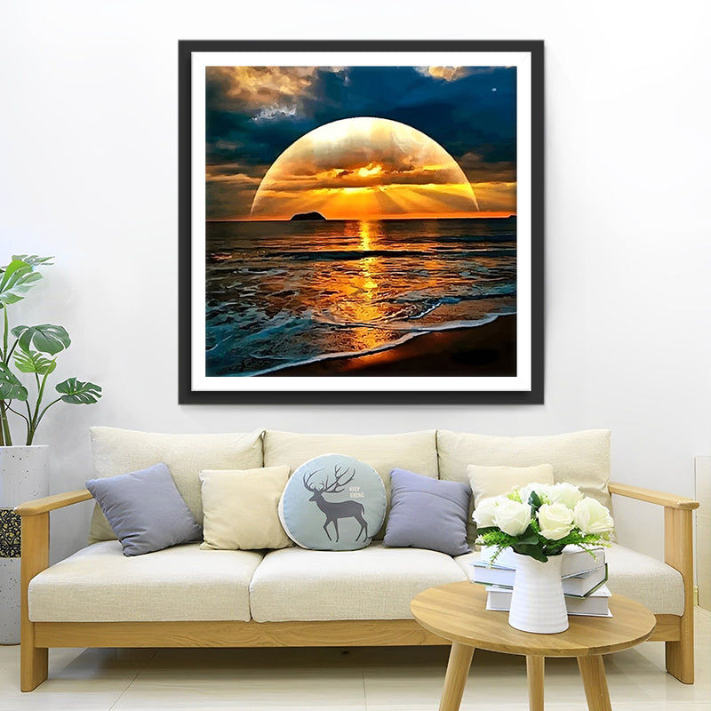 Heller Mond auf dem Meer Diamond Painting