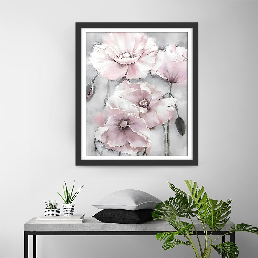 Hellrosa Mohnblumen und Knospen Diamond Painting