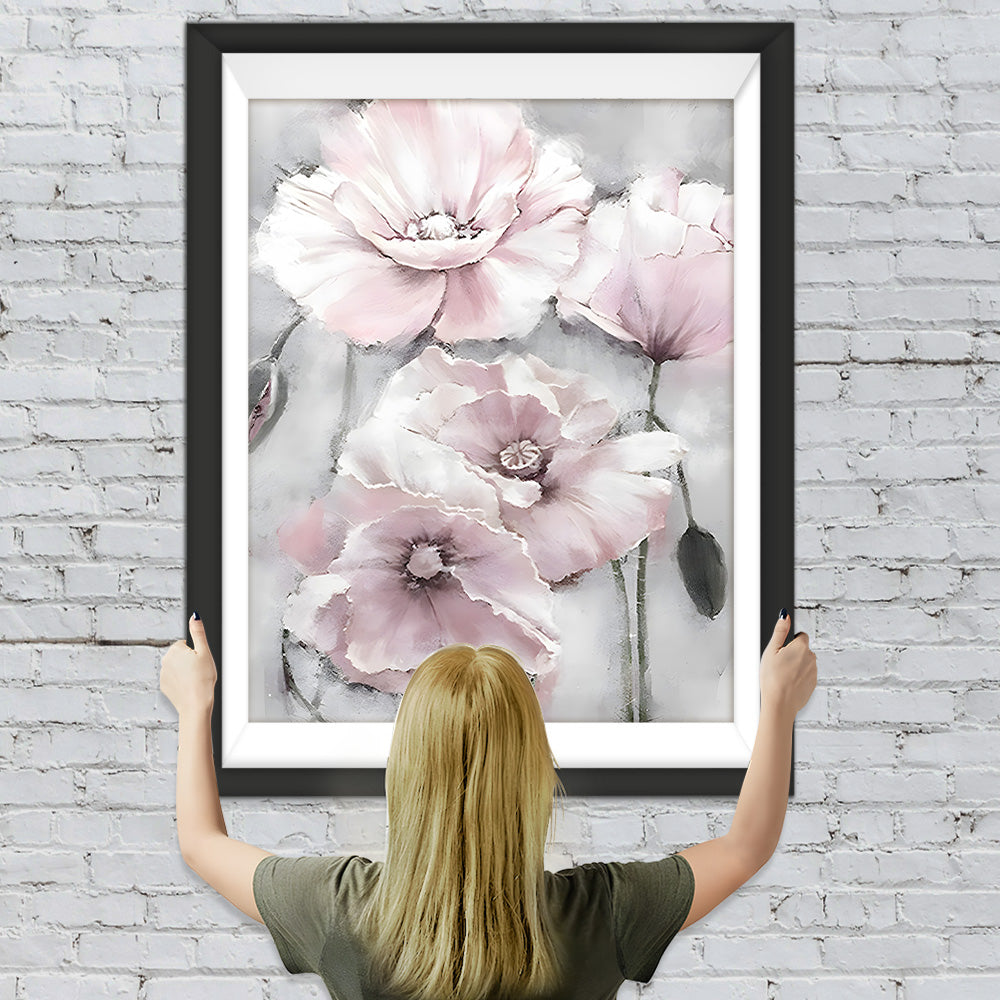 Hellrosa Mohnblumen und Knospen Diamond Painting