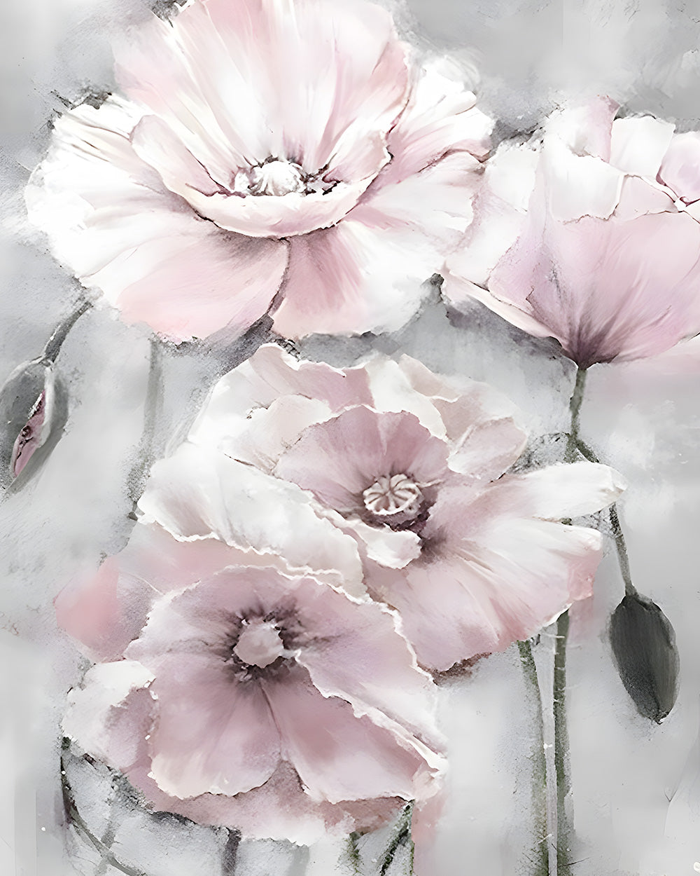 Hellrosa Mohnblumen und Knospen Diamond Painting