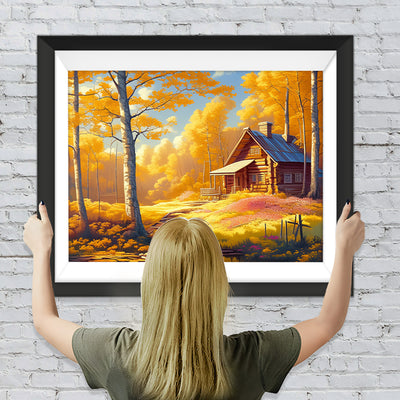 Herbst Hütte im Wald Diamond Painting