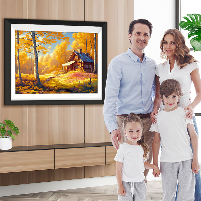 Herbst Hütte im Wald Diamond Painting