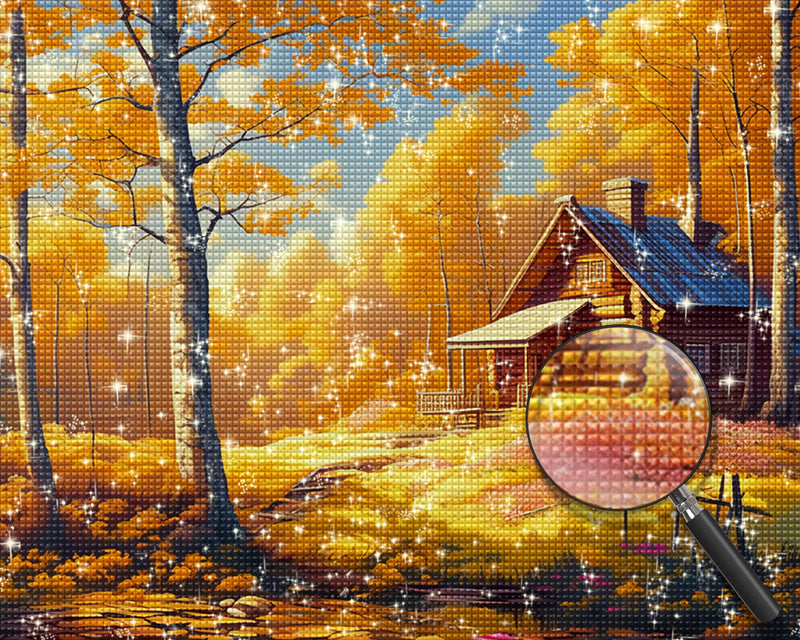 Herbst Hütte im Wald Diamond Painting