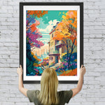 Herbstbäume zwischen hohen Gebäuden Diamond Painting