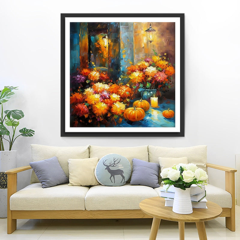 Herbstkürbisse und leidenschaftliche Blumen Diamond Painting