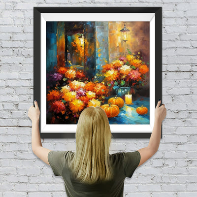 Herbstkürbisse und leidenschaftliche Blumen Diamond Painting
