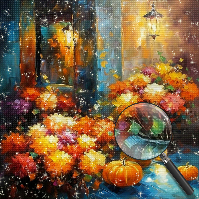Herbstkürbisse und leidenschaftliche Blumen Diamond Painting