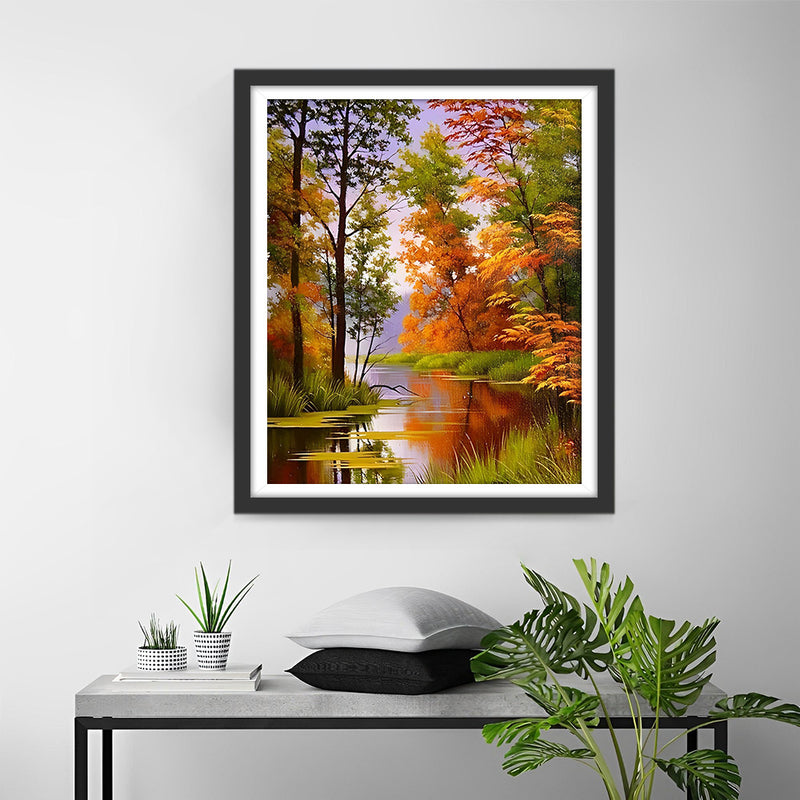 Herbstliche Ahornbäume am Fluss Diamond Painting