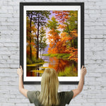 Herbstliche Ahornbäume am Fluss Diamond Painting