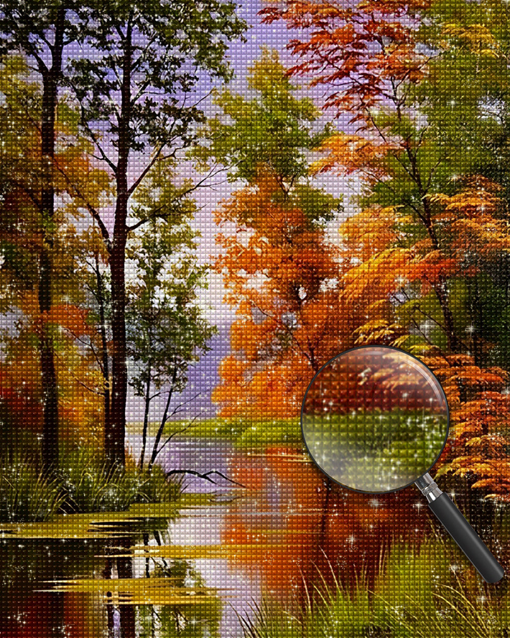 Herbstliche Ahornbäume am Fluss Diamond Painting